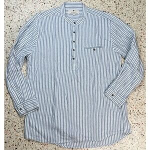 Lee Valley Ireland Mens 1/2 Button Collarless Striped Long Sleeve Shirt Size XXL